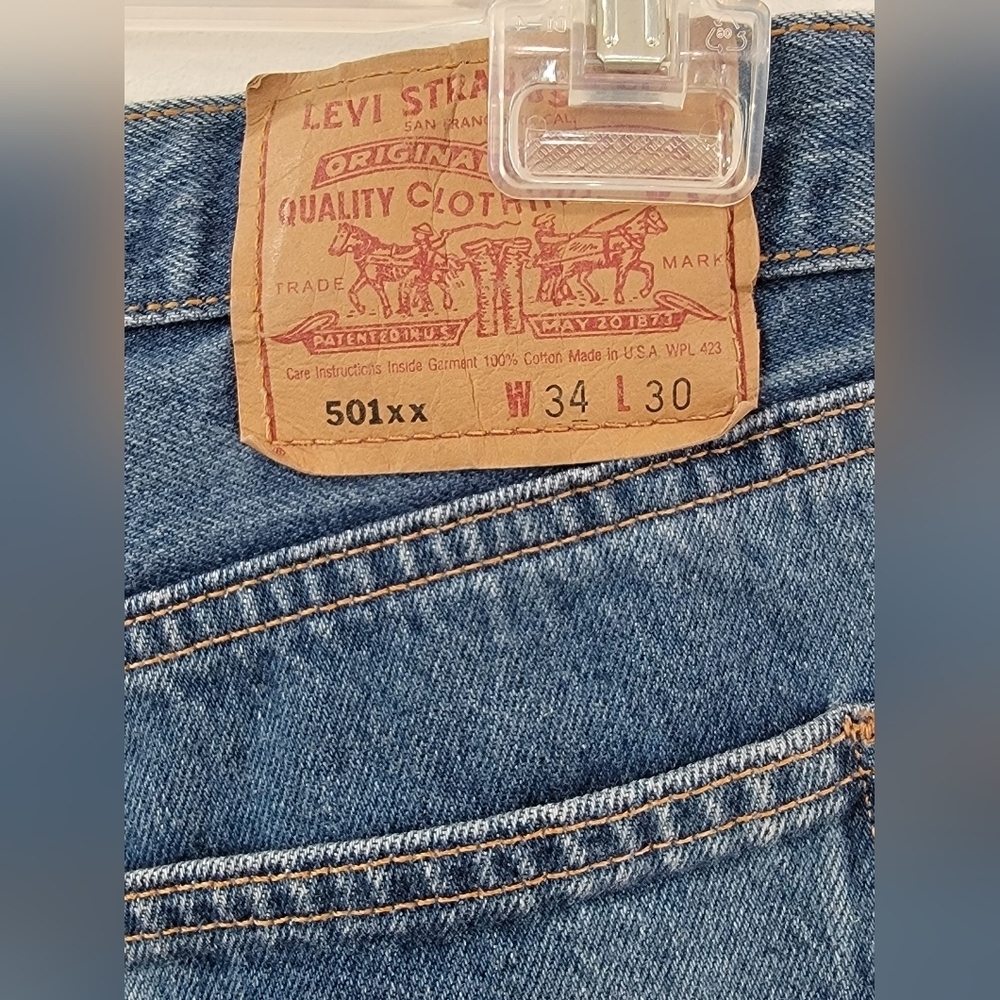Womens Distressed Blue Denim Jean Shorts  34x30 - Picture 7 of 7